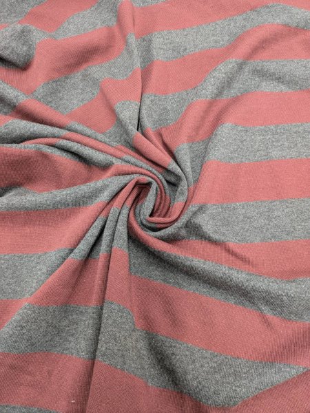 画像8: 生地:綿100%厚手太ボーダー柄天竺ニット(エンジ/グレー) (8)