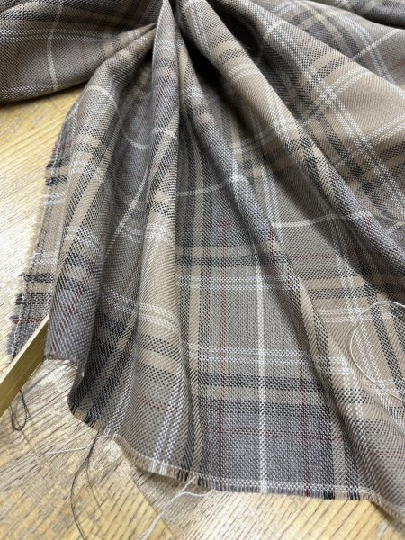 画像5: 生地:チェック織り薄手ウール(ベージュ) (5)