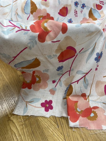 画像7: 生地:綿100%レトロフラワー柄プリント(生成/赤) (7)
