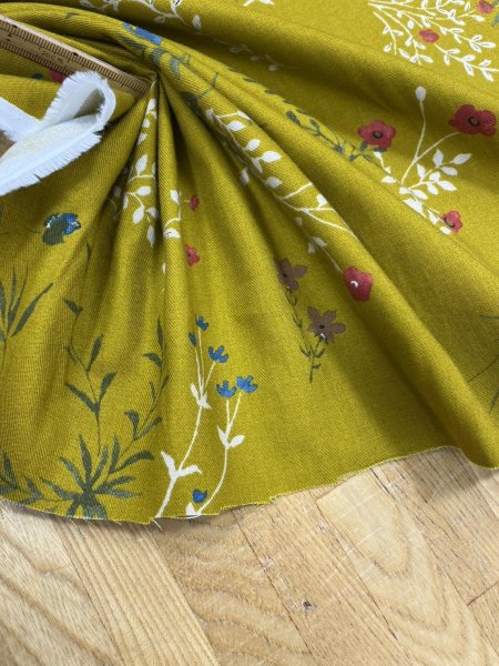 画像5: 生地:綿100%野の花柄コットン(からし) (5)