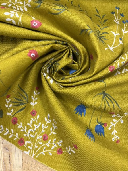 画像6: 生地:綿100%野の花柄コットン(からし) (6)