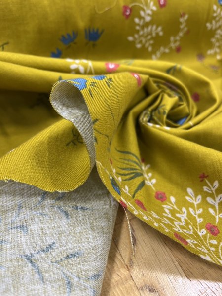 画像7: 生地:綿100%野の花柄コットン(からし) (7)