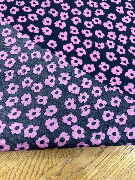 画像3: 生地:綿80ローンミラクルウェーブプリント(紺/ピンク) (3)