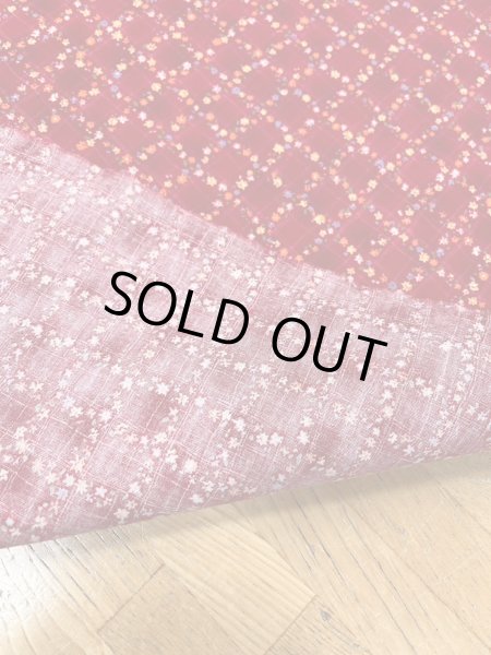 画像2: 生地:綿100%小花柄・格子・ガーデン柄プリント(赤) (2)