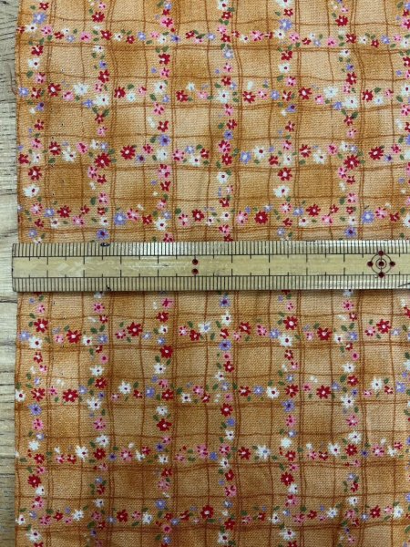 画像2: 生地:綿100%小花柄・格子・ガーデン柄プリント(オレンジ) (2)