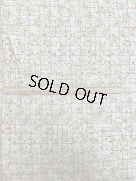 画像1: 生地：綿100％小花柄・格子・ガーデン柄プリント（グリーン） (1)