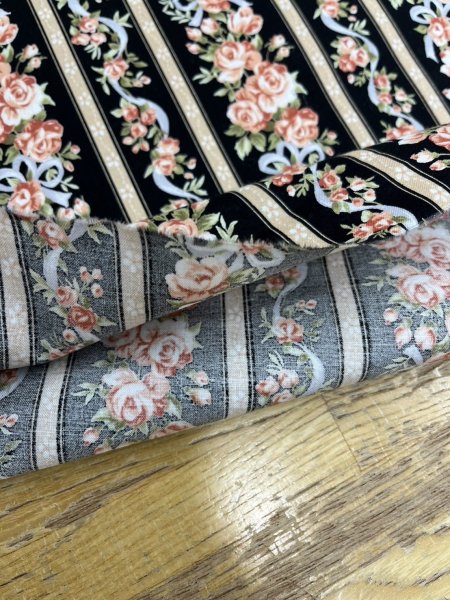 画像5: 生地:綿100%花・ストライプ柄プリントシーチング(黒地) (5)