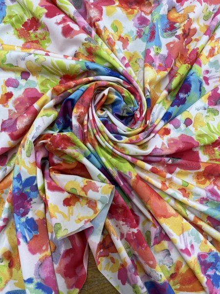 画像6: 生地：水彩画花柄プリントポリ2WAYニット（白地） (6)