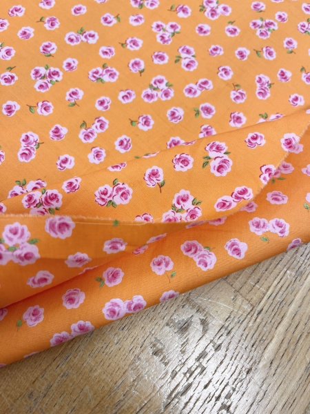 画像4: 生地:綿100% 花柄プリント(オレンジ/ピンク) (4)