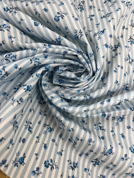 画像6: 生地:綿100% 花柄ストライププリント(水色) (6)