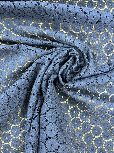 画像5: 生地:綿ナイロン混 サークルドット柄ラッセルレース生地(紺)) (5)