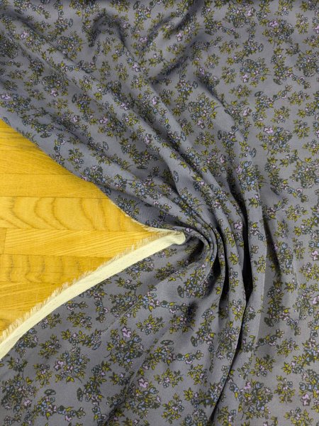 画像4: 生地:小花柄プリントポリエステルボイル生地(ブルーグレー地) (4)