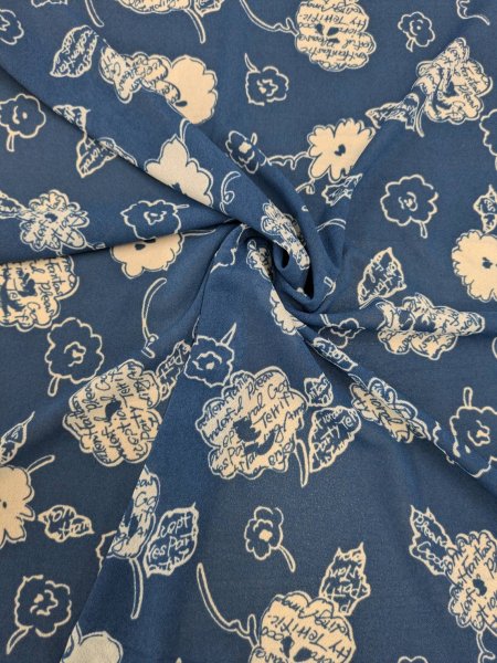 画像5: 生地:英字フラワープリントポリニット (紺地×白) (5)