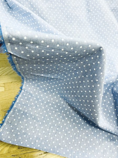 画像5: 生地:綿100%水玉柄ダンガリー生地(水色) (5)