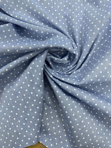 画像7: 生地:綿100%水玉柄ダンガリー生地(水色) (7)