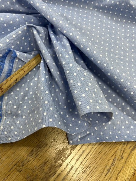 画像8: 生地:綿100%水玉柄ダンガリー生地(水色) (8)
