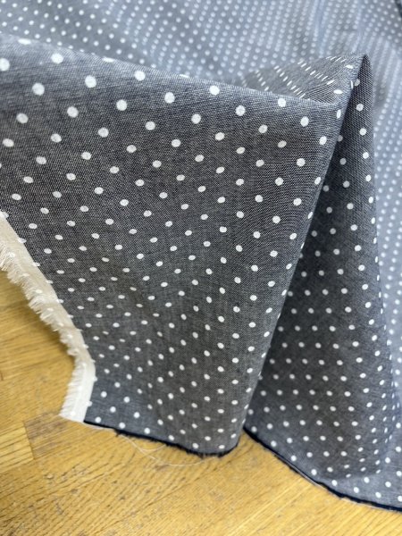画像8: 生地:綿100%水玉柄ダンガリー生地(グレー) (8)