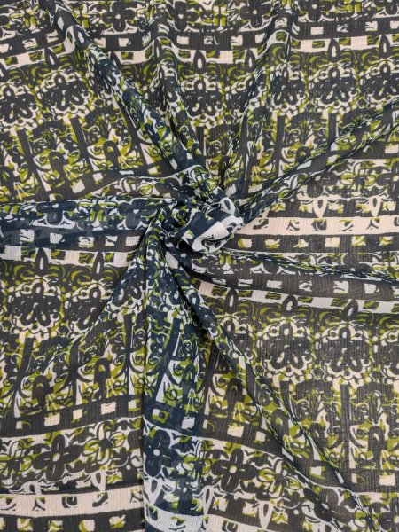 画像4: 生地:楊柳シアー素材 ポリエステル100% プリント (グリーン) (4)