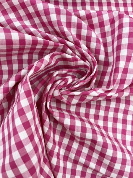 画像6: 生地:綿100%ギンガムチェック柄プリントブロード(白×ピンク) (6)