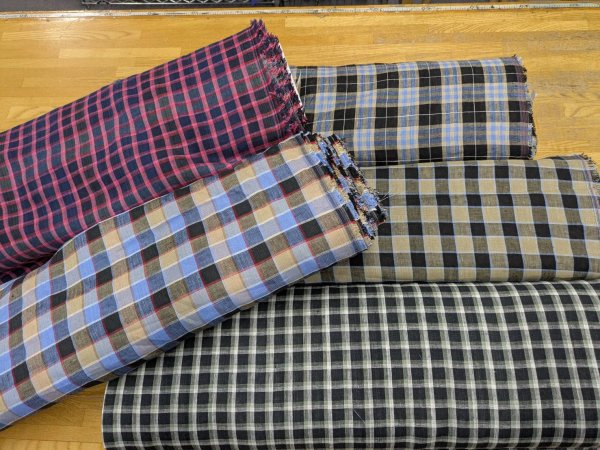 画像8: 生地:麻100% チェック柄(深緑/白) (8)