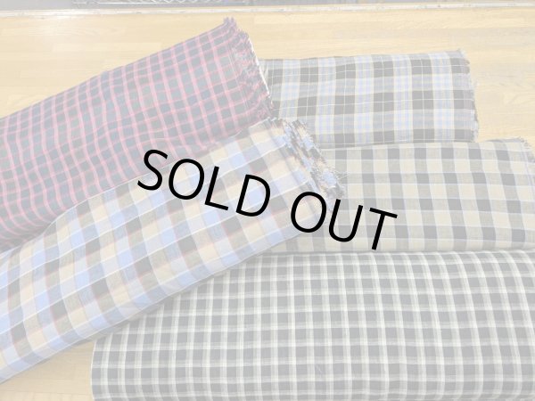 画像7: 生地：麻100％ チェック柄（ブルー／ベージュ／レッド） (7)