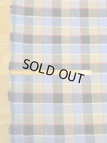 画像1: 生地：麻100％ チェック柄（ブルー／ベージュ／レッド） (1)
