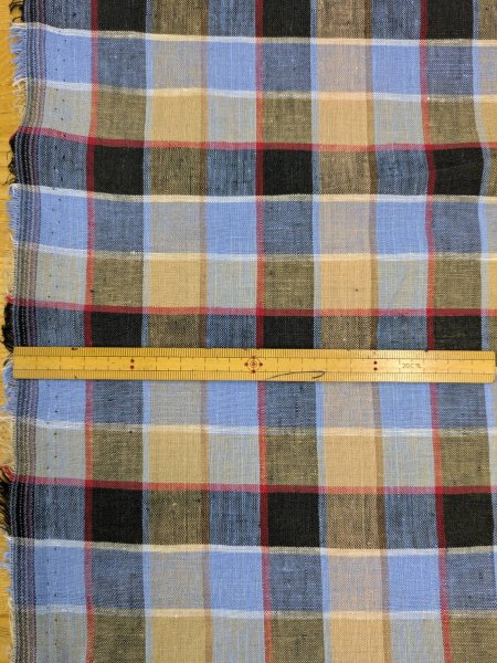 画像2: 生地:麻100% チェック柄(ブルー/ベージュ/レッド) (2)