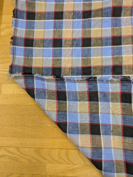 画像3: 生地:麻100% チェック柄(ブルー/ベージュ/レッド) (3)