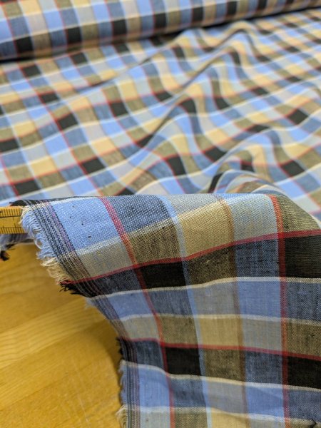 画像4: 生地:麻100% チェック柄(ブルー/ベージュ/レッド) (4)