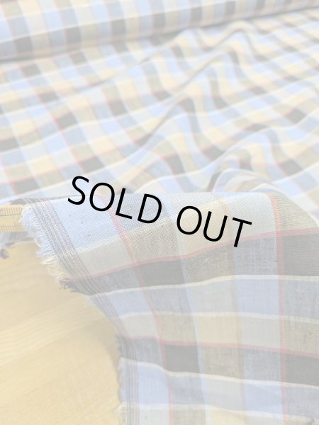 画像4: 生地：麻100％ チェック柄（ブルー／ベージュ／レッド） (4)