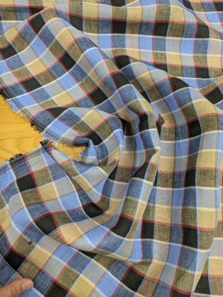 画像5: 生地:麻100% チェック柄(ブルー/ベージュ/レッド) (5)