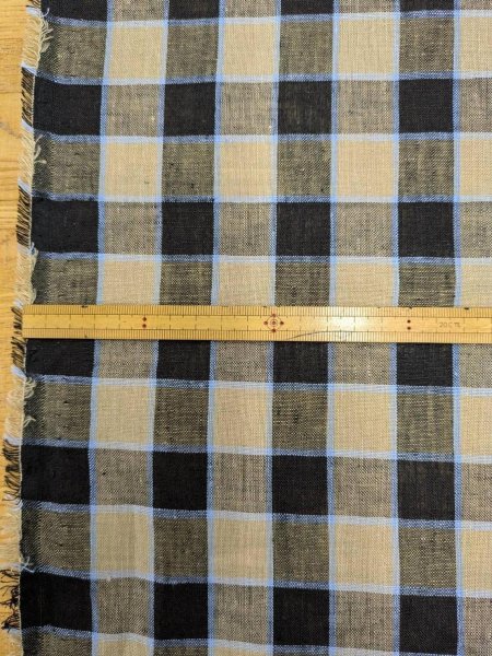 画像2: 生地:麻100% チェック柄(黒/ベージュ/水色) (2)
