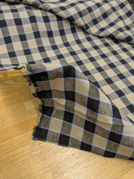画像4: 生地:麻100% チェック柄(黒/ベージュ/水色) (4)