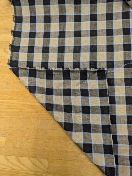 画像3: 生地:麻100% チェック柄(黒/ベージュ/水色) (3)