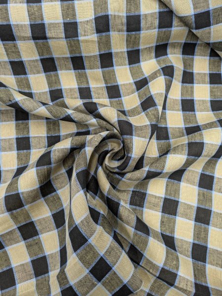 画像5: 生地:麻100% チェック柄(黒/ベージュ/水色) (5)