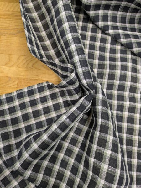 画像6: 生地:麻100% チェック柄(深緑/白) (6)