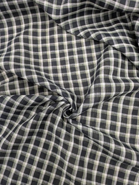 画像7: 生地:麻100% チェック柄(深緑/白) (7)