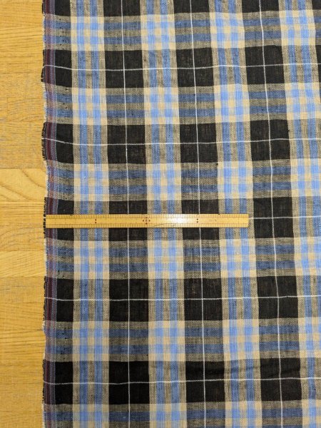 画像2: 生地:麻100% チェック柄(黒/ベージュ/青) (2)