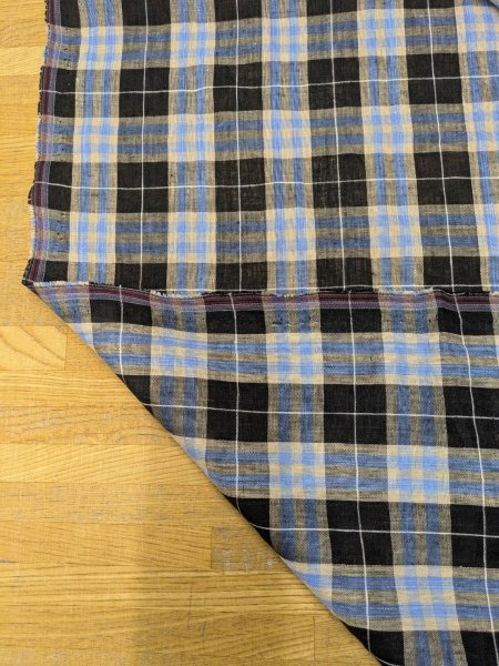 画像3: 生地:麻100% チェック柄(黒/ベージュ/青) (3)