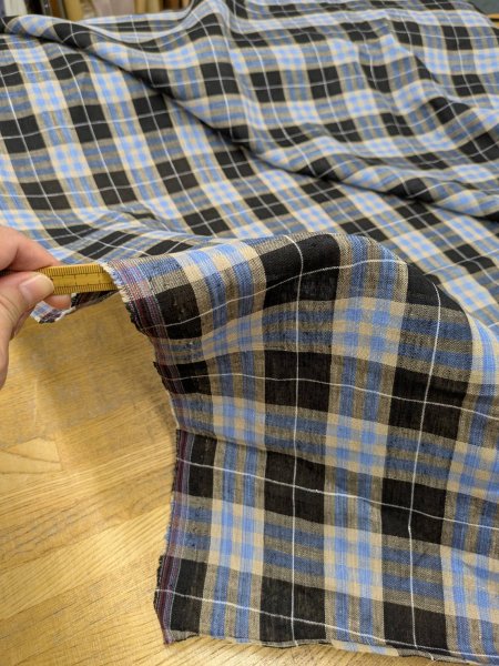 画像4: 生地:麻100% チェック柄(黒/ベージュ/青) (4)