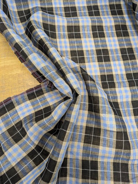 画像5: 生地:麻100% チェック柄(黒/ベージュ/青) (5)