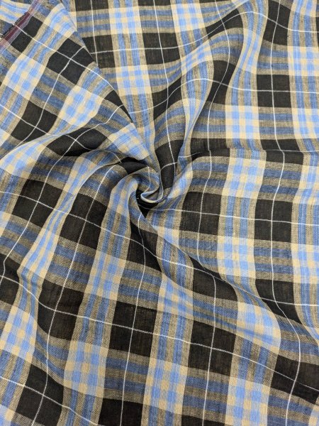 画像6: 生地:麻100% チェック柄(黒/ベージュ/青) (6)