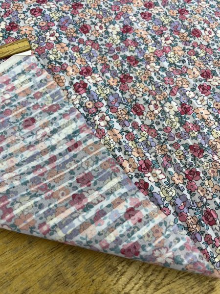 画像3: 生地:綿100%ストライプドビー織小花柄プリント(白/ピンク) (3)