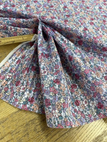 画像5: 生地:綿100%ストライプドビー織小花柄プリント(白/ピンク) (5)