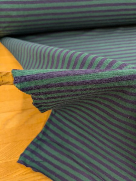 画像4: 生地:綿100% 細ボーダープリント(グリーン×ネイビー) (4)