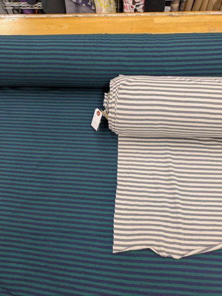 画像6: 生地:綿100% 細ボーダープリント(グリーン×ネイビー) (6)