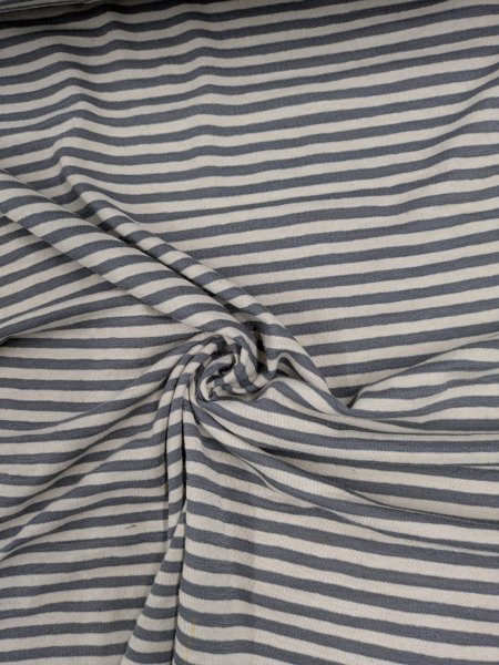 画像5: 生地:綿100% 細ボーダープリント(オフ×グレー) (5)