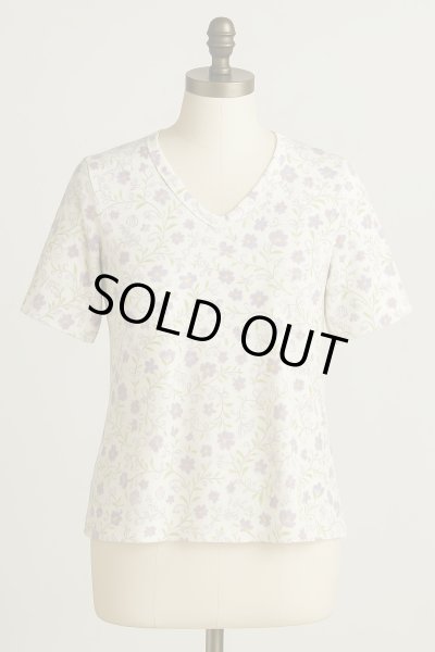 画像8: 生地:綿100% 花柄フライスニット(オフホワイト×パープル) (8)