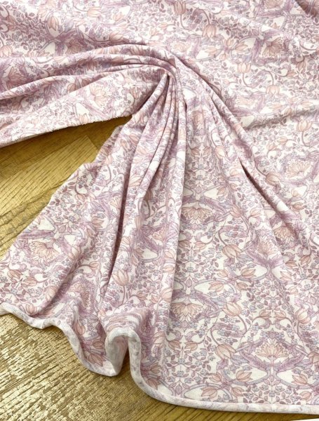 画像4: 生地:綿100% 花柄天竺ニット(オフホワイト×ピンクパープル) (4)