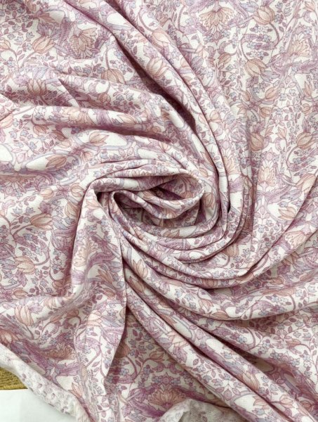 画像5: 生地:綿100% 花柄天竺ニット(オフホワイト×ピンクパープル) (5)